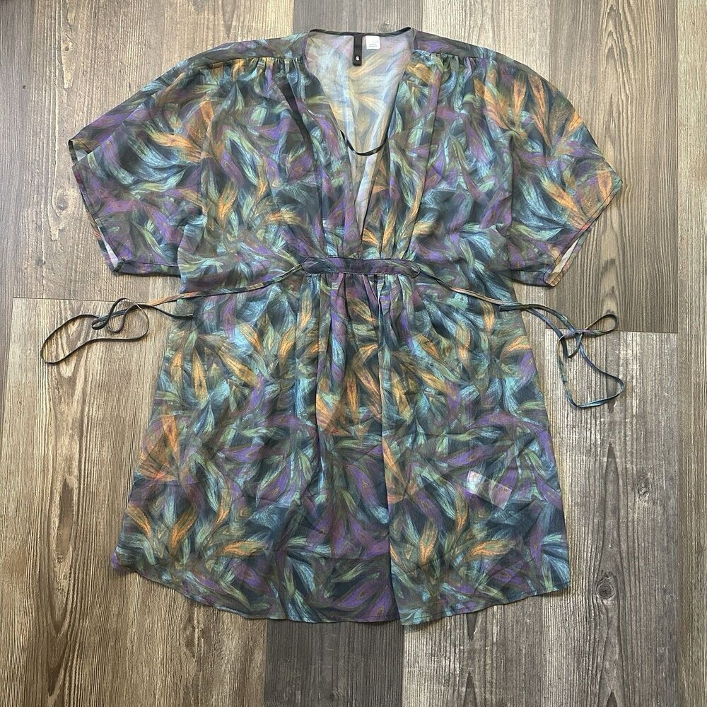 Floral Kimono Womens 6 Feather Sheer Festival Boho Chic Cover Up Tie Back H&M